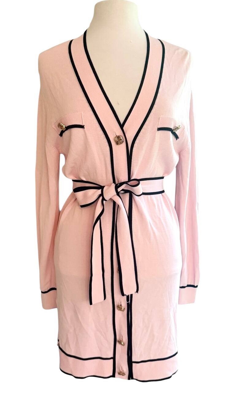 Lovers + Friends Natalie Pink Black Contrast Belted Cardigan Dress Size Small